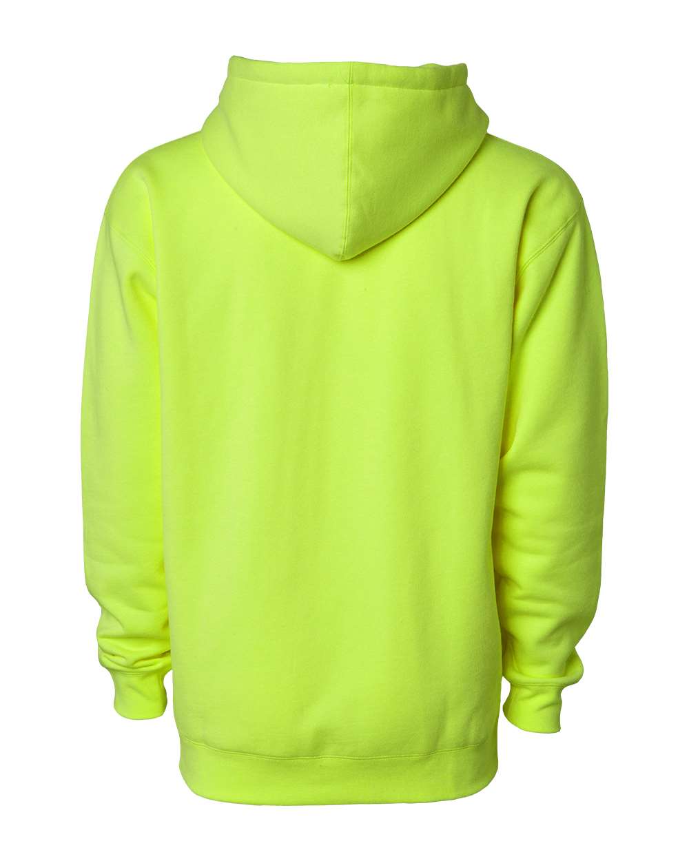 Rear View of Safety Yellow Heavyweight Hooded Sweatshirt - IND4000