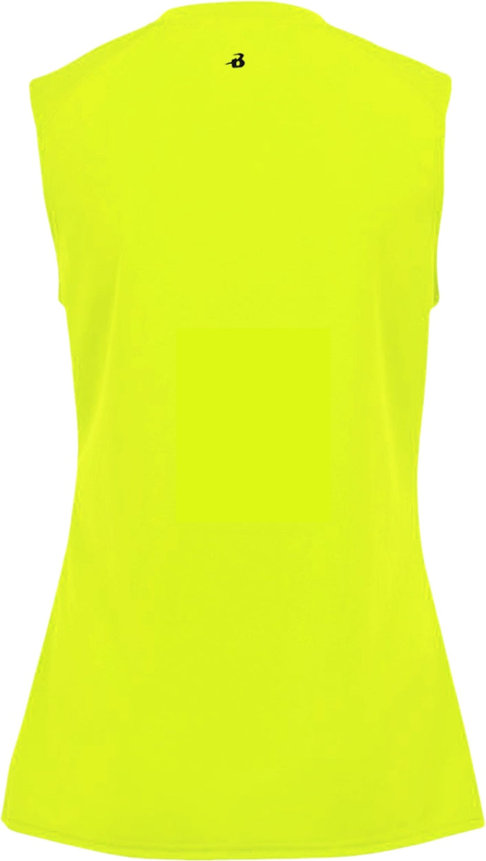 Rear View of SAFETY YELLOW LADIES B-CORE SLEEVELESS TANK
