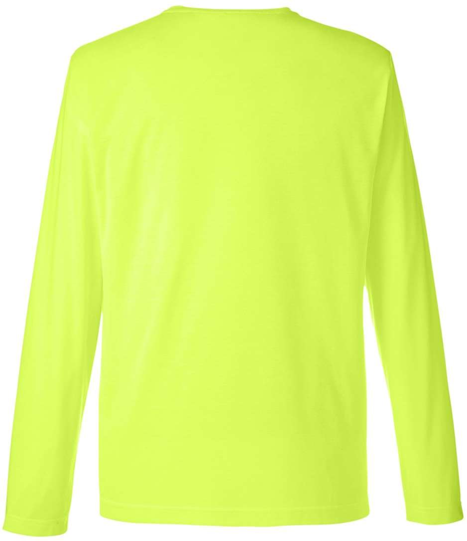 Front View of Safety Yellow Unisex Fusion ChromaSoft™ Performance Long Sleeve T-Shirt - CE111L
