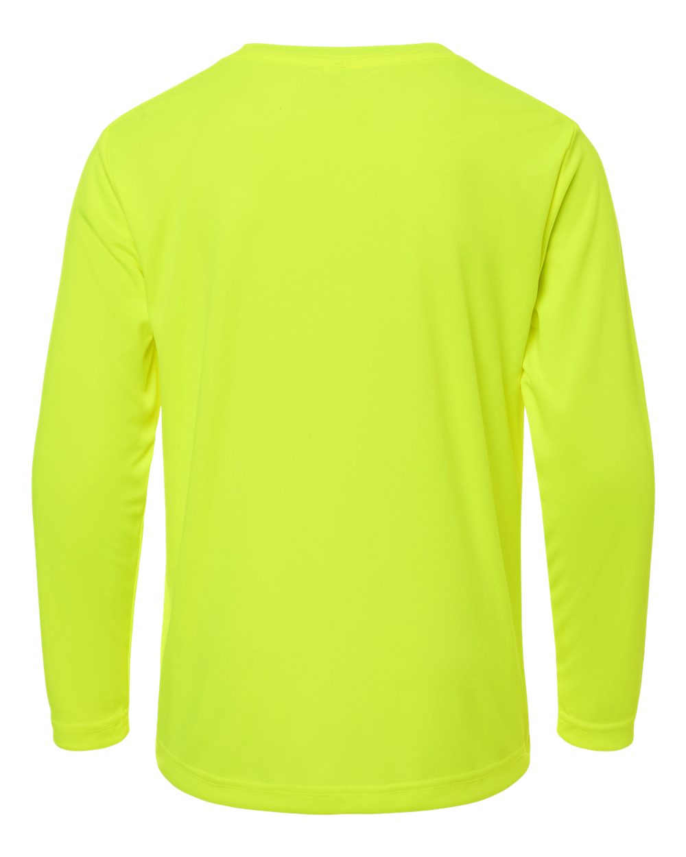 Rear View of Safety Yellow Youth Capital Performance Long Sleeve T-Shirt - CE10LY plain