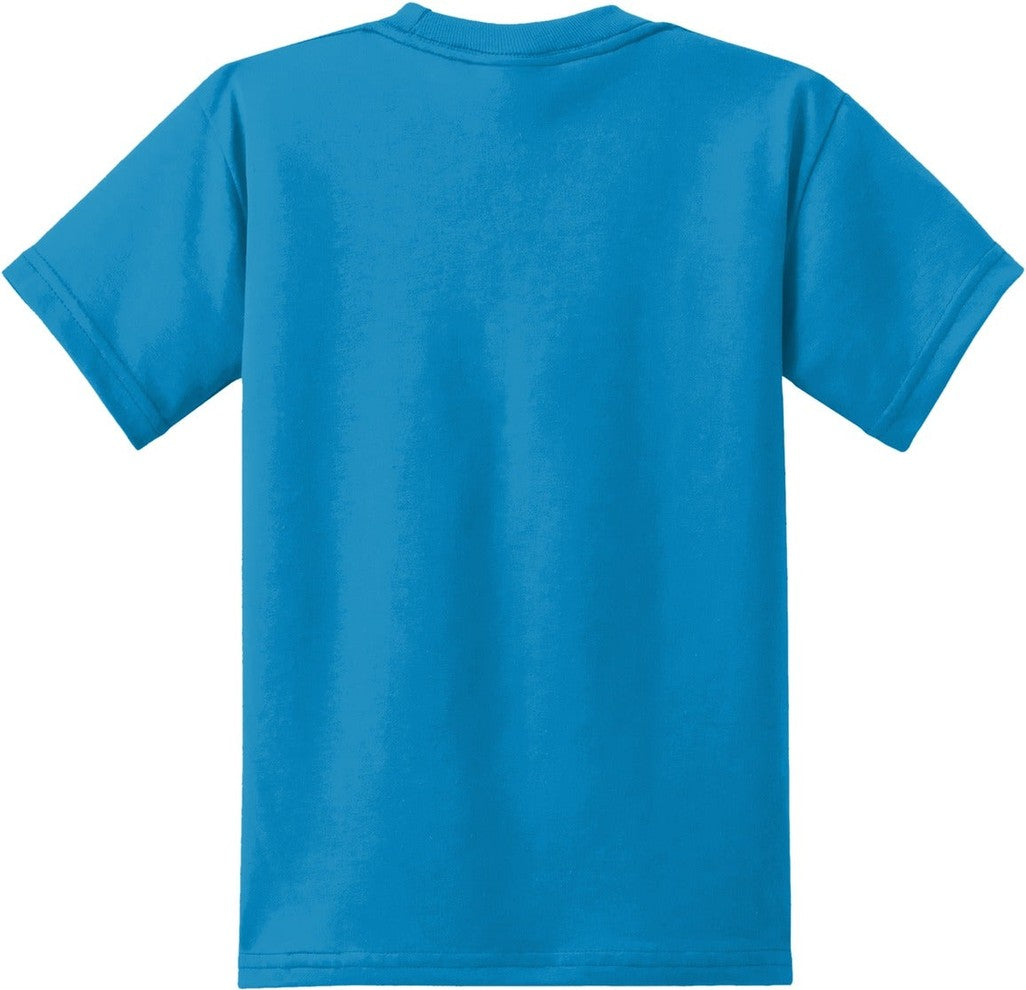 Front View of Sapphire Port & Co Youth Core Blend Tee. PC55Y