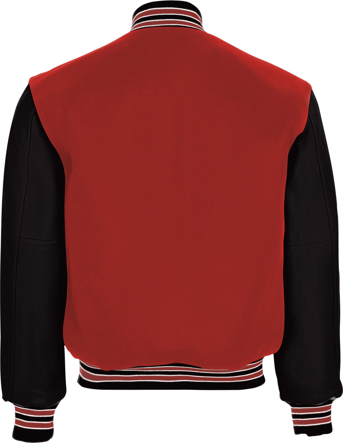 Rear View of SCARLET/BLACK/SCARLET VARSITY WOOL JACKET