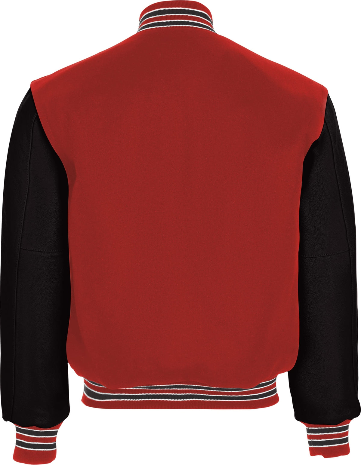 Rear View of SCARLET/BLACK/WHITE VARSITY WOOL JACKET