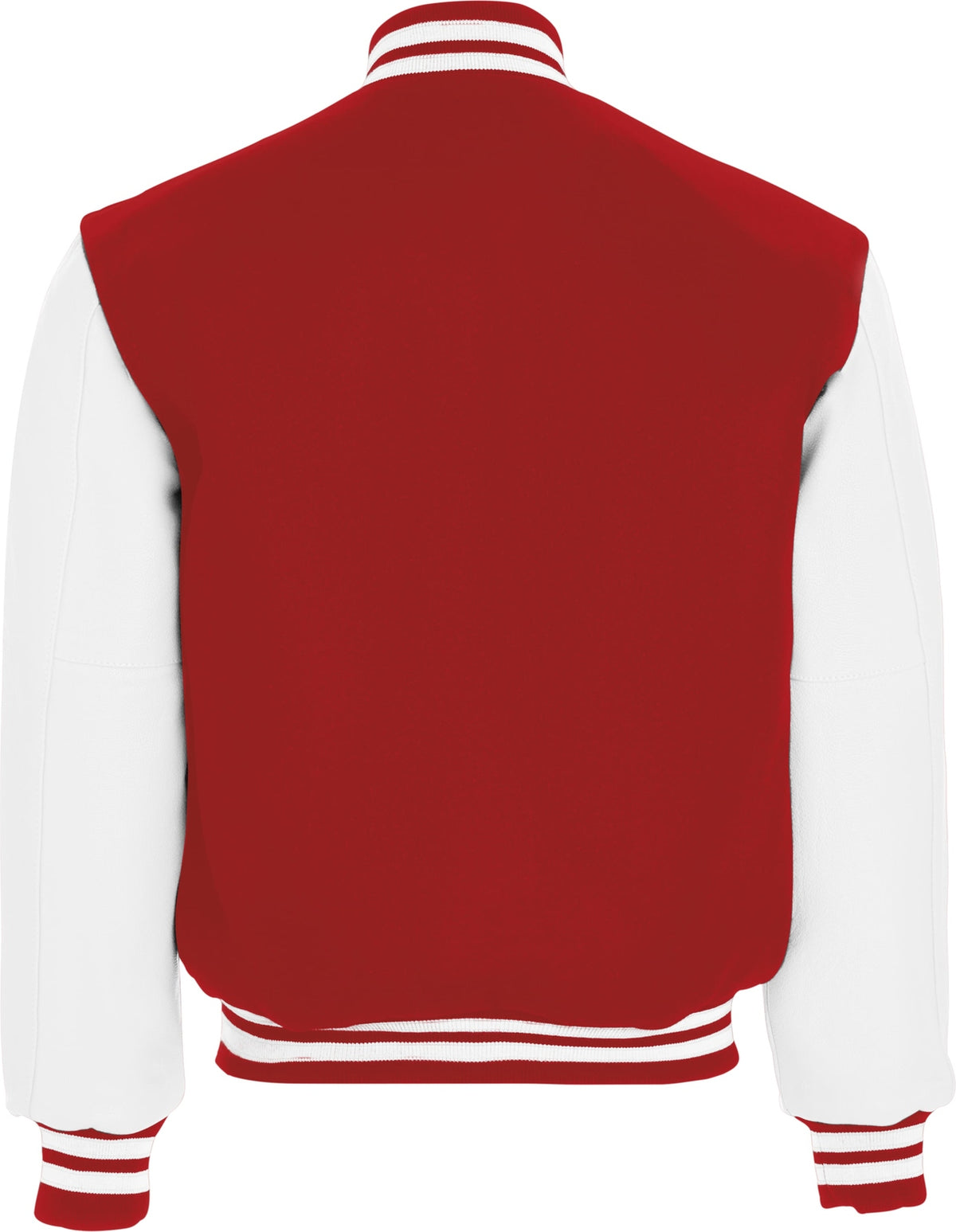 Rear View of SCARLET/WHITE VARSITY WOOL JACKET