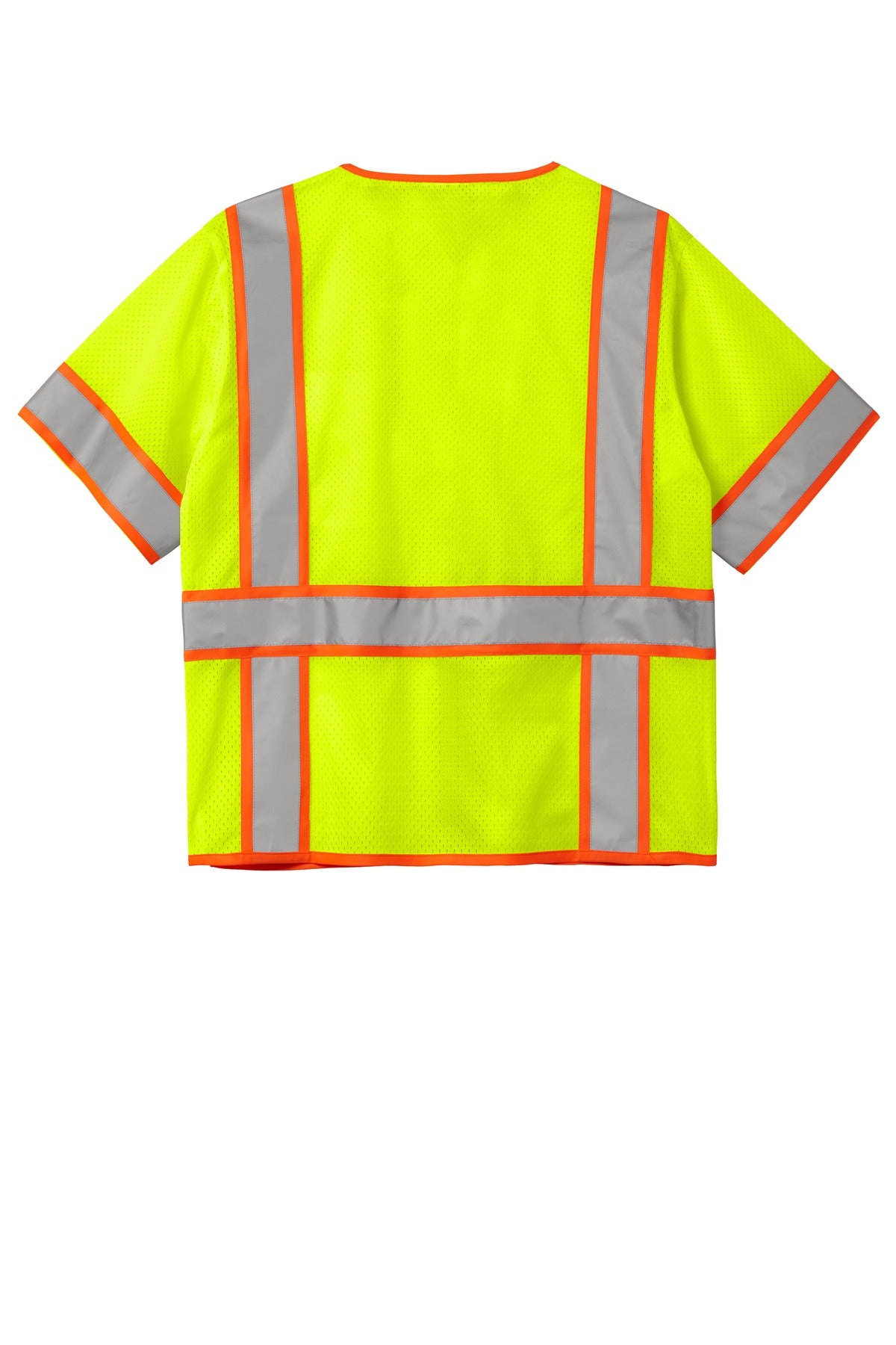 Front View of SftyYellow CornerStone ANSI 107 Class 3 Surveyor Mesh Zippered Two-Tone Short Sleeve Vest. CSV106