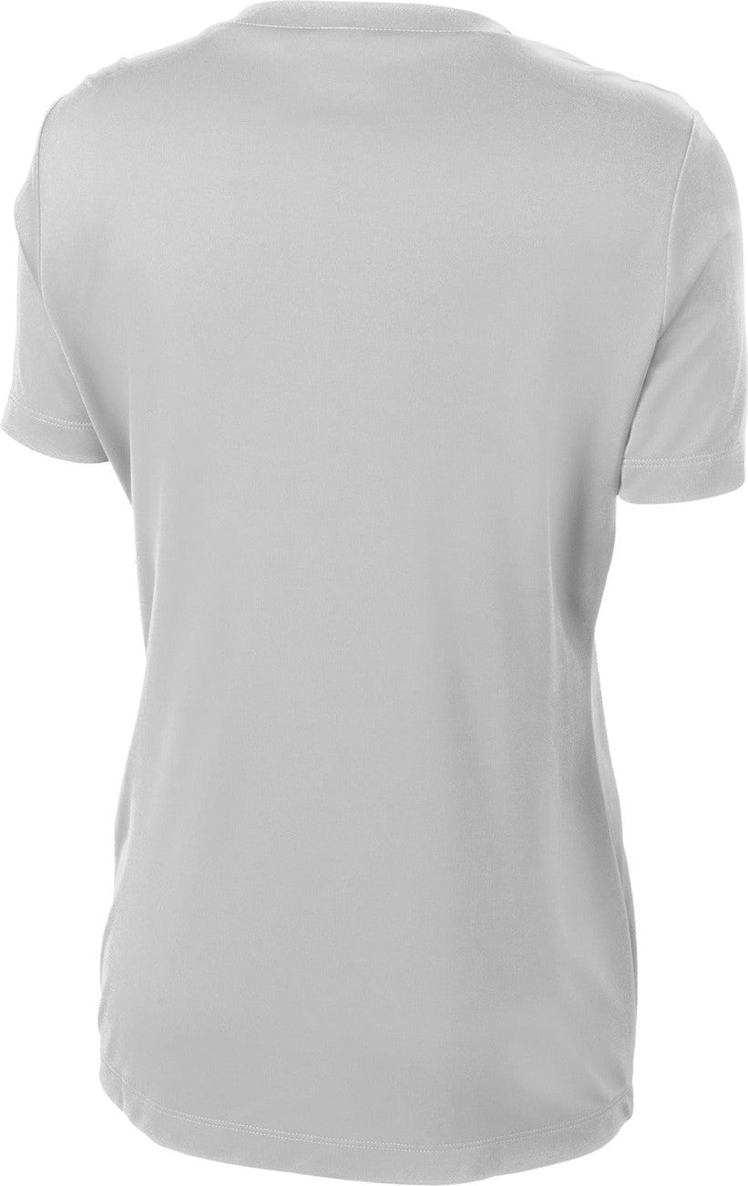 Front View of Silver Sport-Tek Women's PosiCharge Competitor V-Neck Tee. LST353