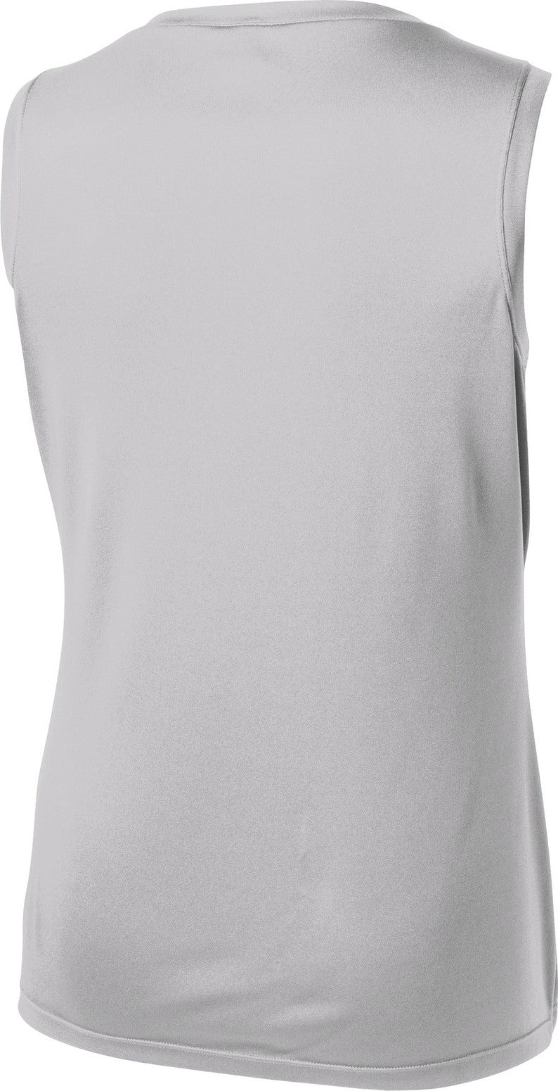 Front View of Silver Sport-Tek Women's Sleeveless PosiCharge Competitor V-Neck Tee. LST352