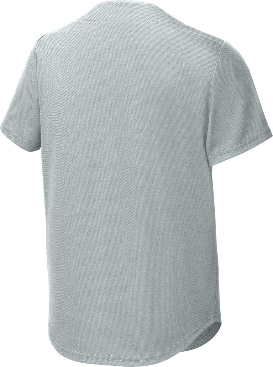 Rear View of Silver Sport-Tek Youth PosiCharge Tough Mesh Full-Button Jersey YST220
