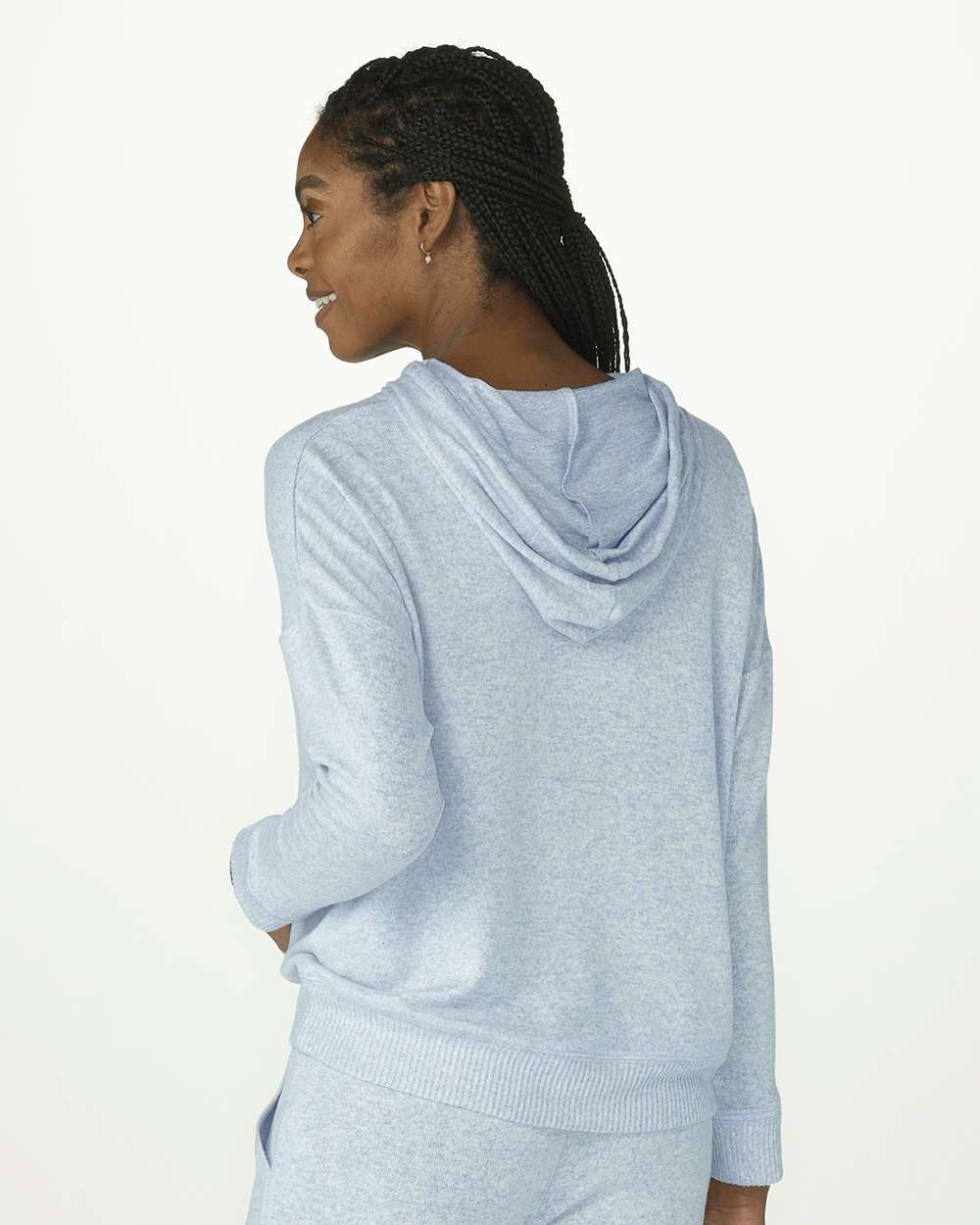 Front View of Sky Blue Heather Women's Cuddle Fleece Hooded Pullover - BW1501