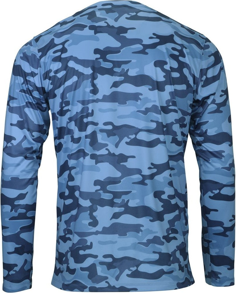 Rear View of Sky Camo Woodland Performance Long Sleeve T-Shirt - 238