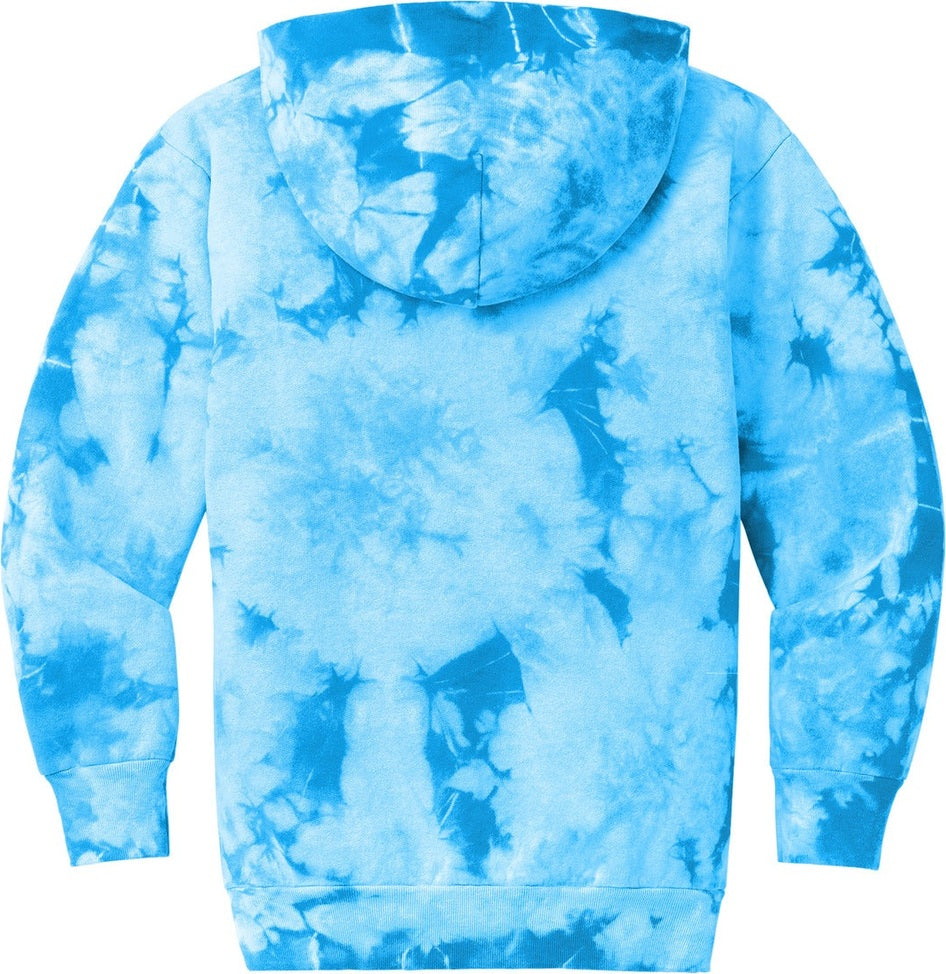 Front View of SkyBlue Port & Co Youth Crystal Tie-Dye Pullover Hoodie PC144Y