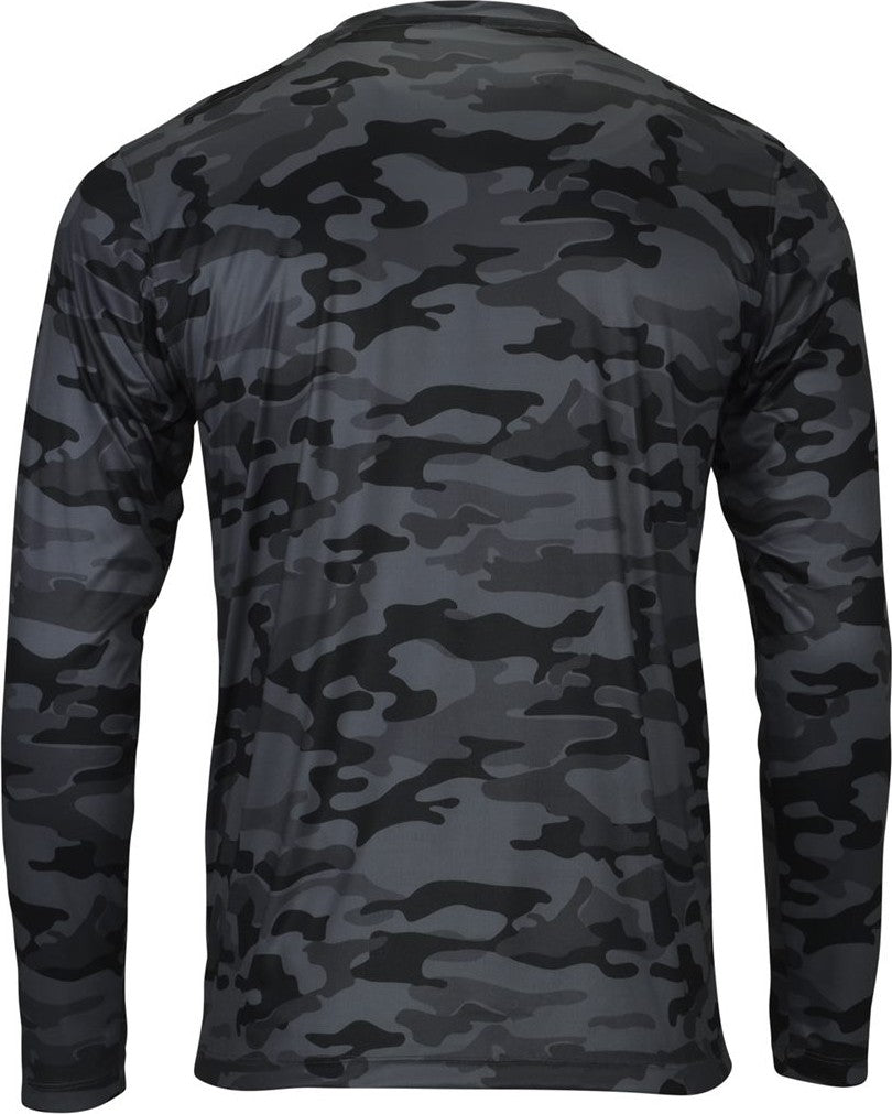 Rear View of Smoke Camo Woodland Performance Long Sleeve T-Shirt - 238