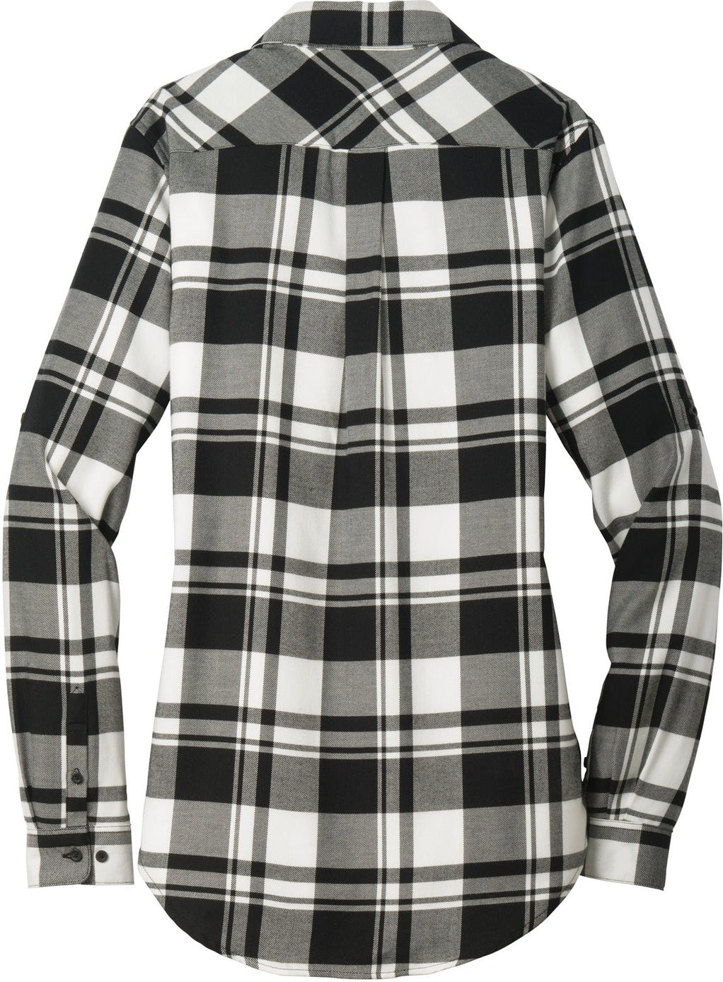 Front View of Snow White/Blk Port Authority Women's Plaid Flannel Tunic . LW668