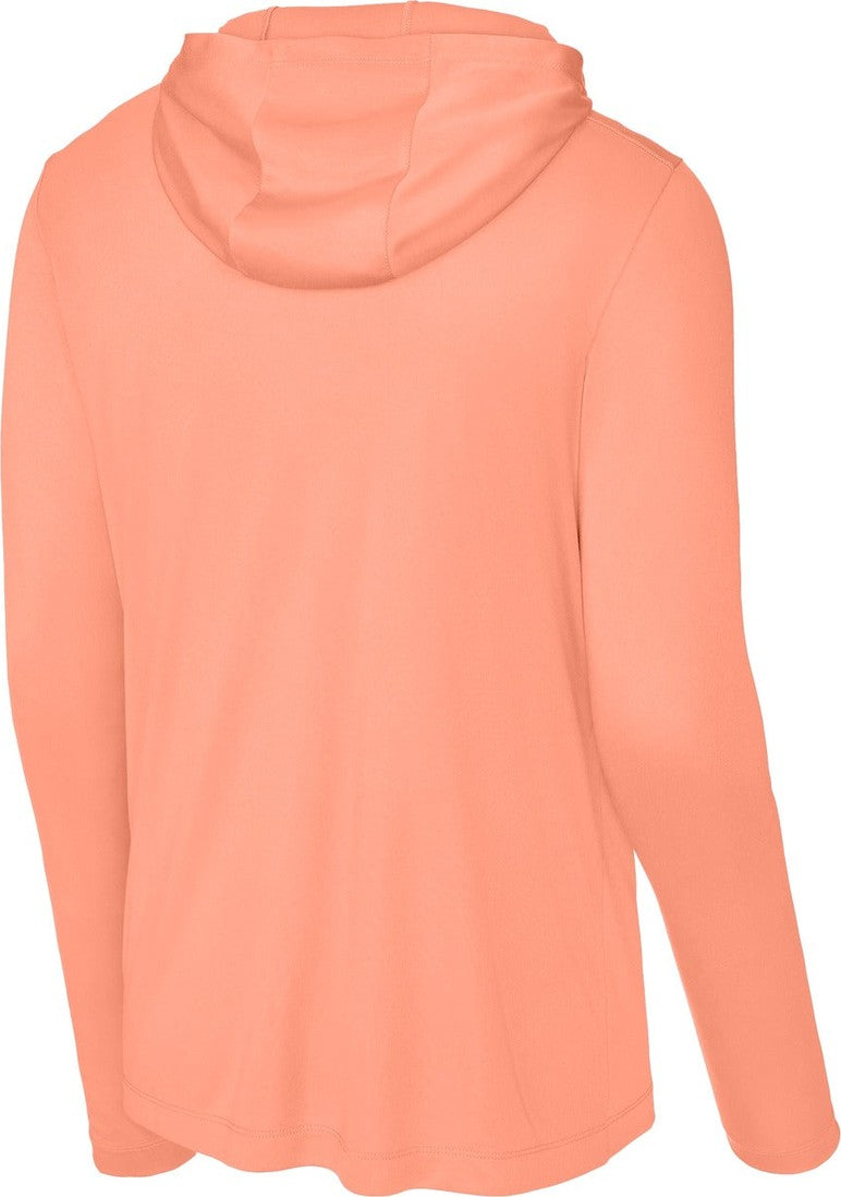 Front View of SoftCoral Sport-Tek Posi-UV Pro Long Sleeve Hoodie ST420LSH