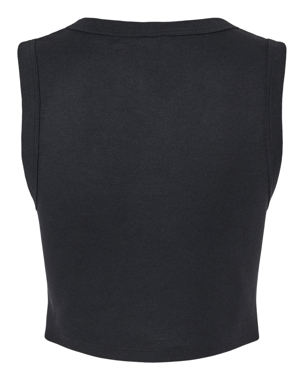 Rear View of Solid Black Blend Women&#39;s Micro Rib Muscle Crop Tank - 1013