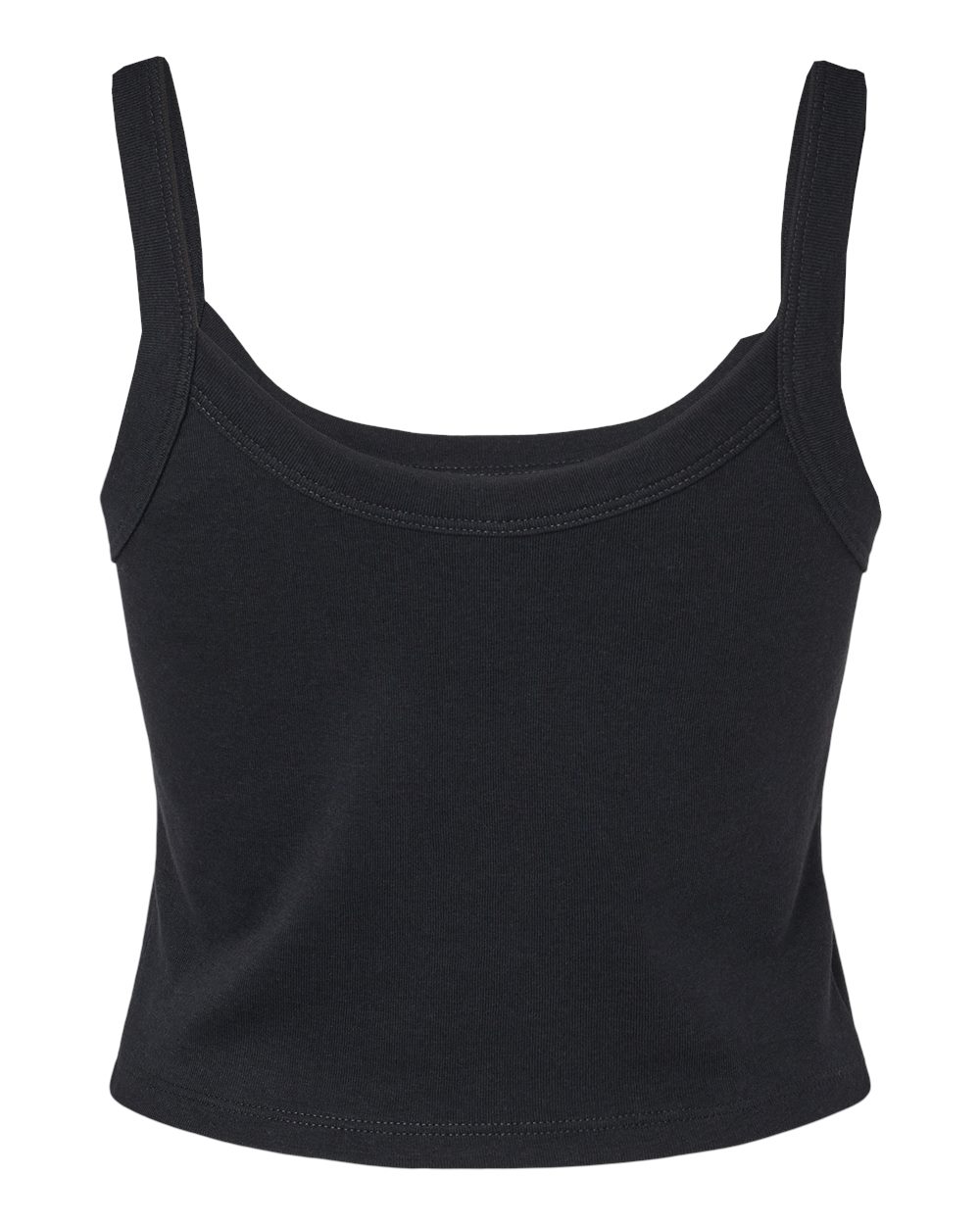 Front View of Solid Black Blend Women's Micro Rib Spaghetti Strap Tank - 1012