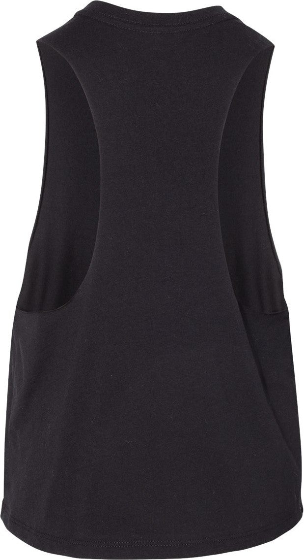 Rear View of Solid Black Blend Women&#39;s Racerback Crop Tank - 6682