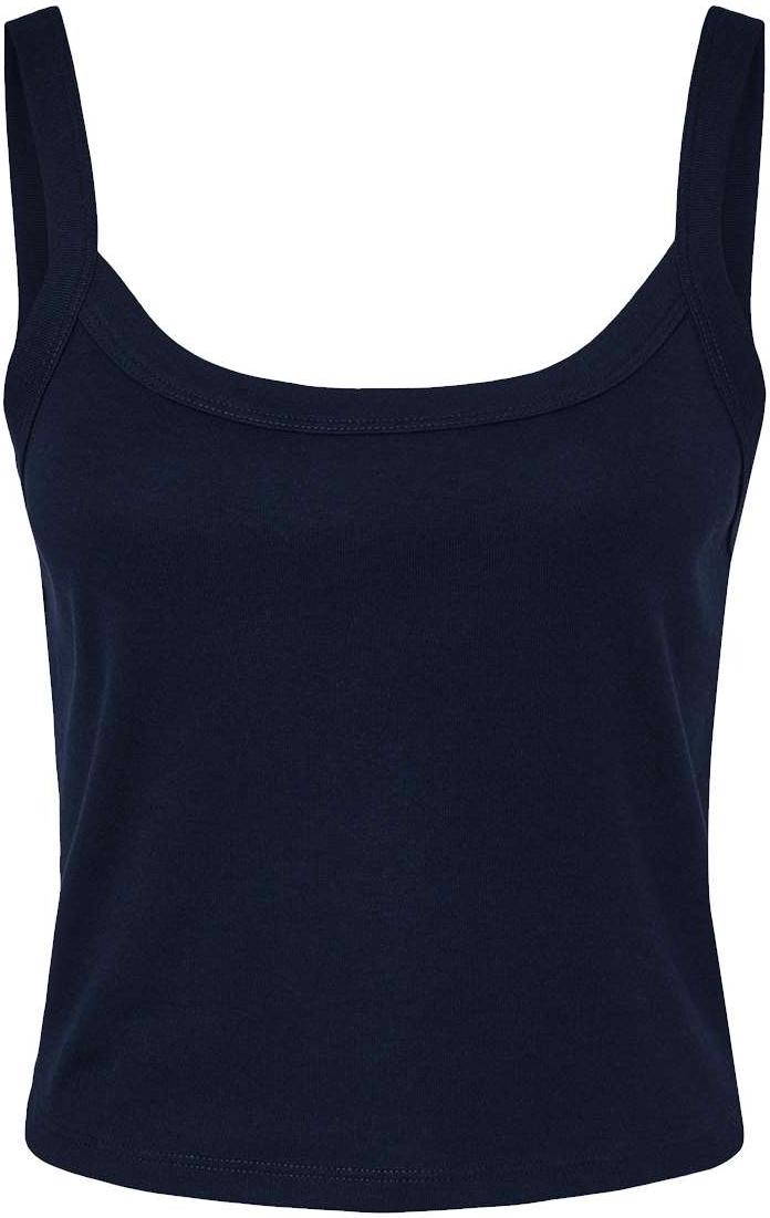 Front View of Solid Navy Blend Women's Micro Rib Spaghetti Strap Tank - 1012