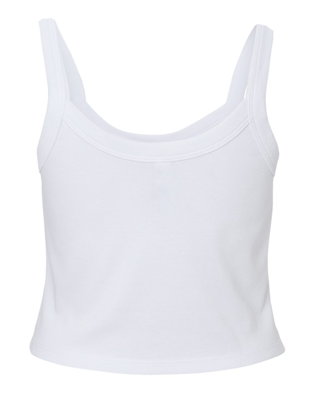 Front View of Solid White Blend Women's Micro Rib Spaghetti Strap Tank - 1012