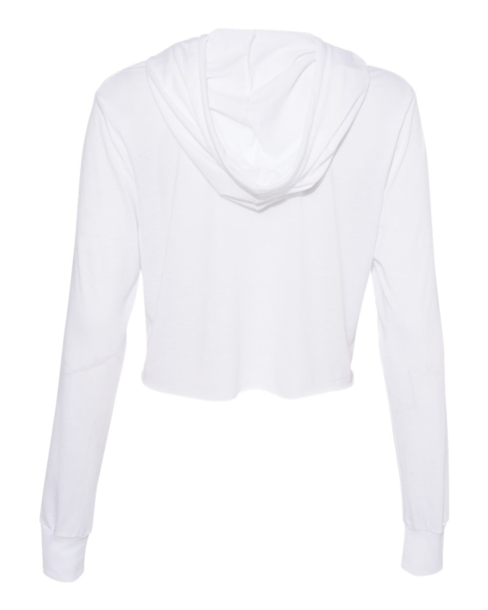 Front View of Solid White Triblend Women’s Triblend Crop Long Sleeve Hoodie - 8512