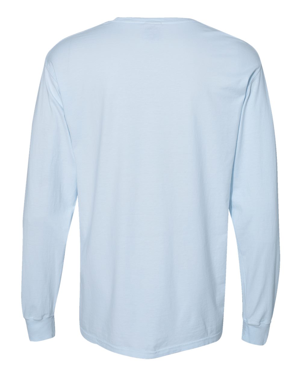 Front View of Soothing Blue Garment-Dyed Long Sleeve T-Shirt With a Pocket - GDH250