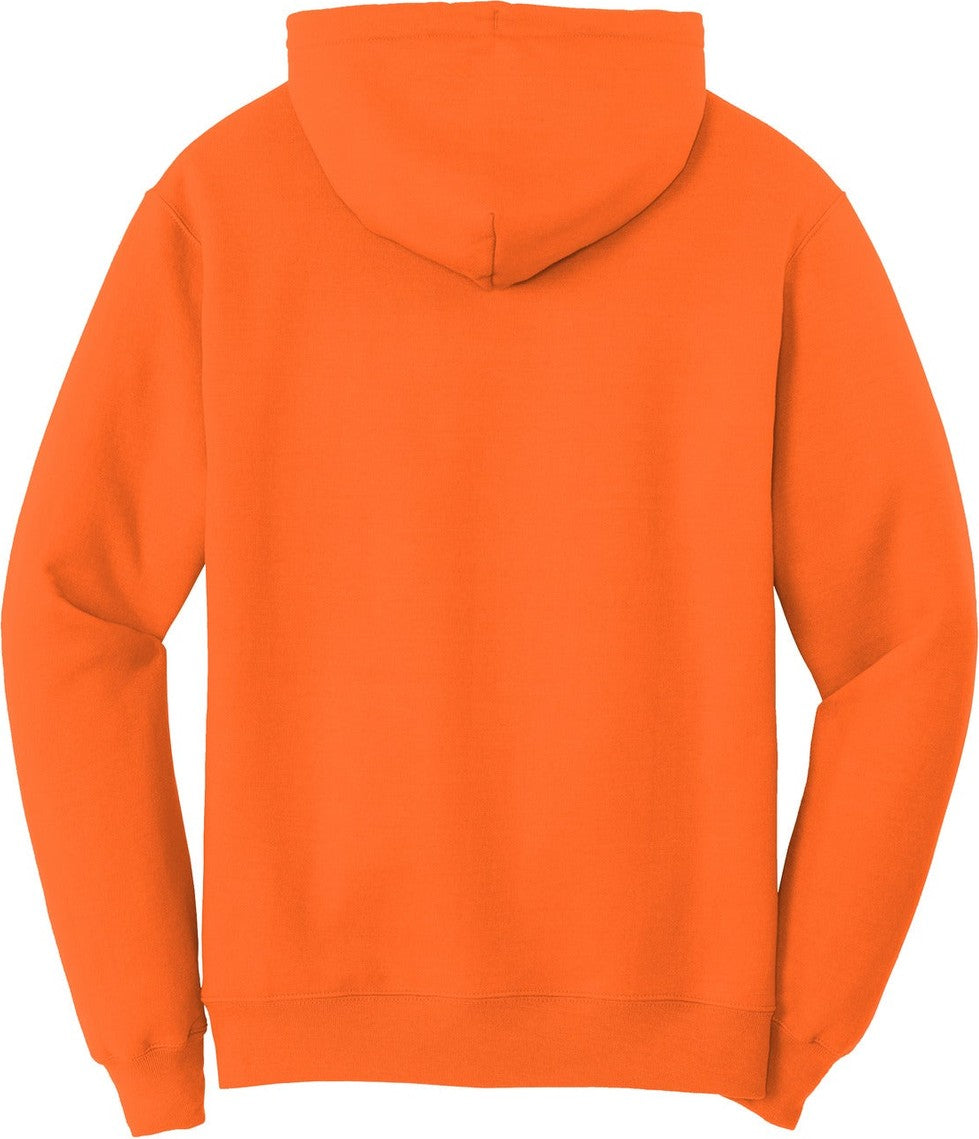 Rear View of SOrange Port & Co Tall Core Fleece Pullover Hooded Sweatshirt PC78HT