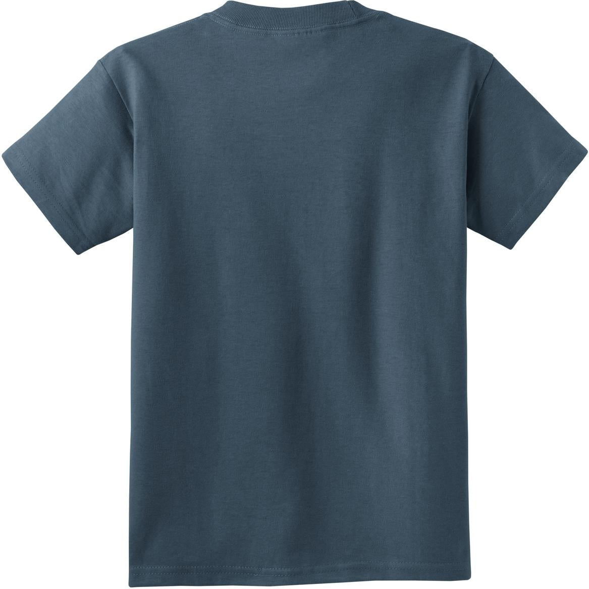 Front View of Steel Blue Port & Co Youth Core Cotton Tee. PC54Y