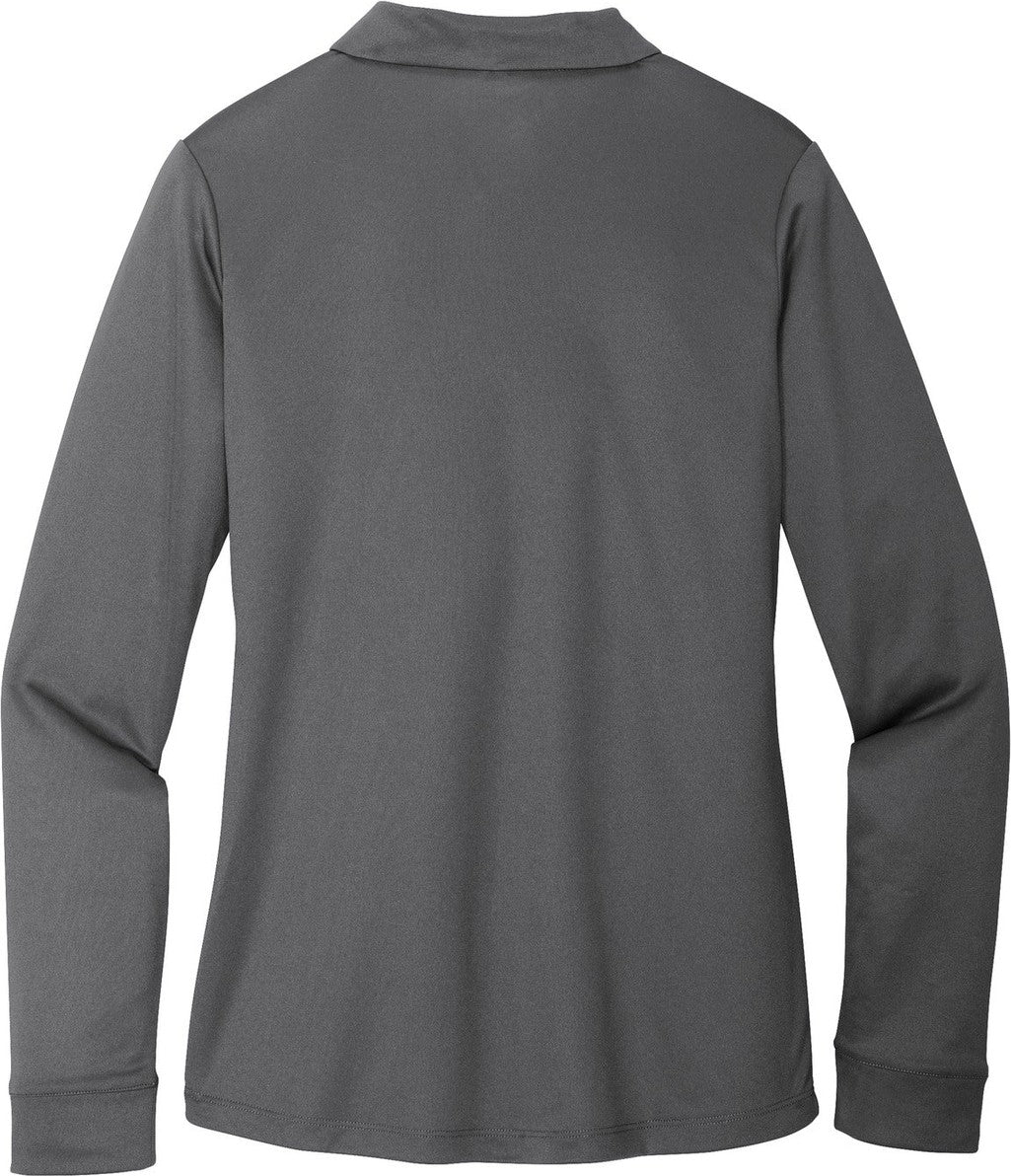 Rear View of Steel Grey Port Authority Women's Silk Touch Performance Long Sleeve Polo. L540LS