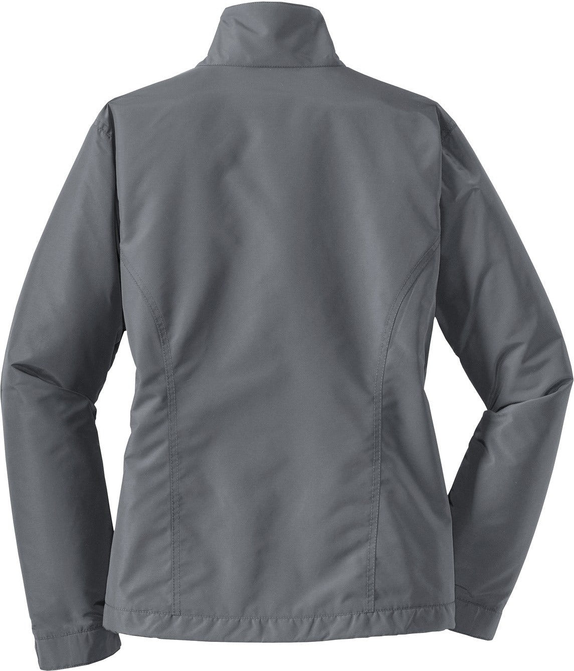 Rear View of Steel Gy/Tr Bk Port Authority Women's Challenger Jacket. L354