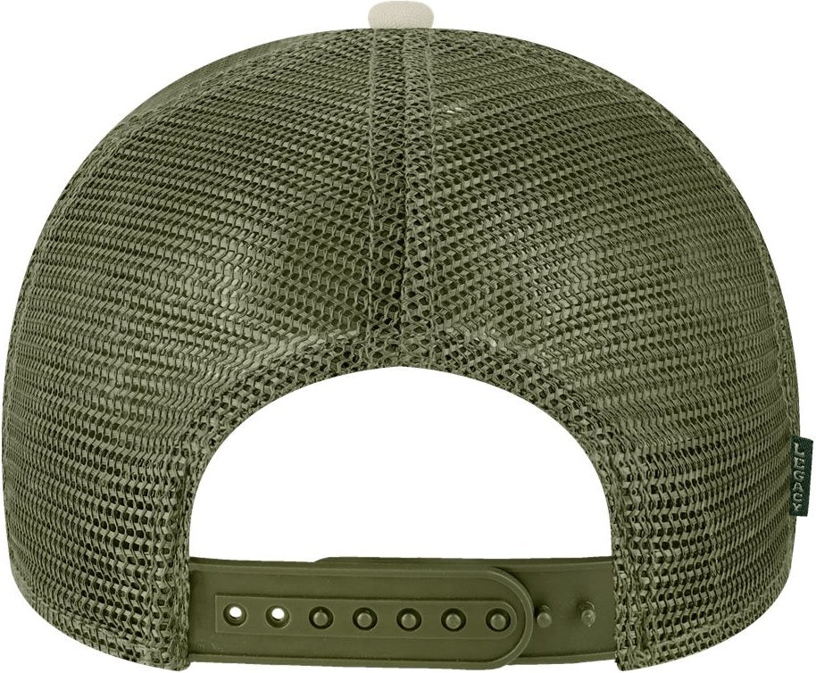 Front View of Stone/ Bronze/ Light Olive Green Mid-Pro Snapback Trucker Cap - MPS