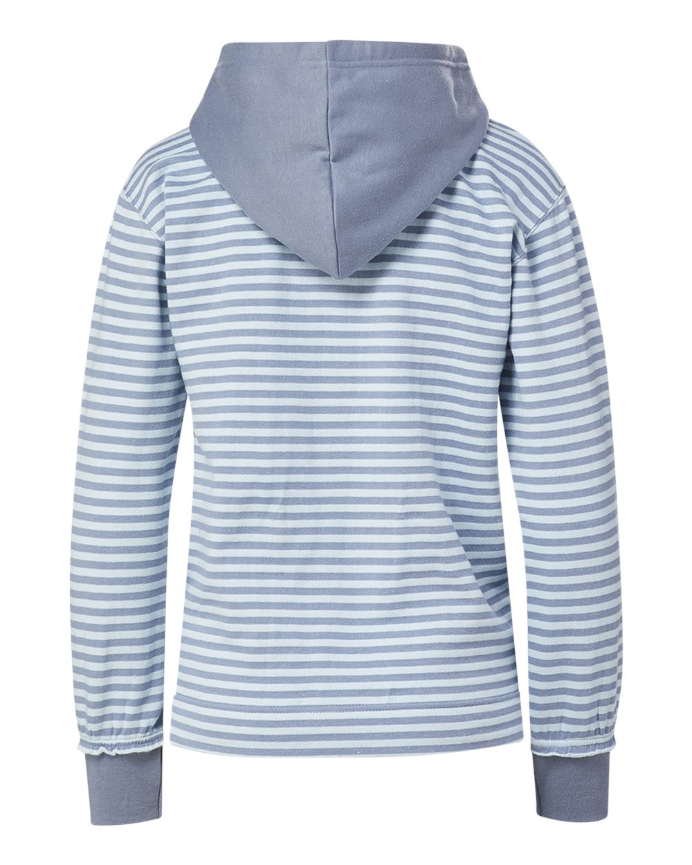 Front View of Stonewash/ Arctic Blue Stripe Women's Alina Henley Hooded Sweatshirt - W24128