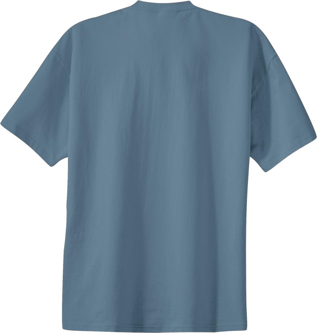 Rear View of Stonewash Blue Port & Co Essential Tee. PC61
