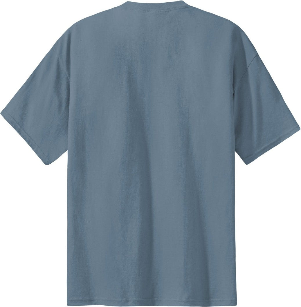 Rear View of Stonewash Blue Port & Co Essential Tee. PC61