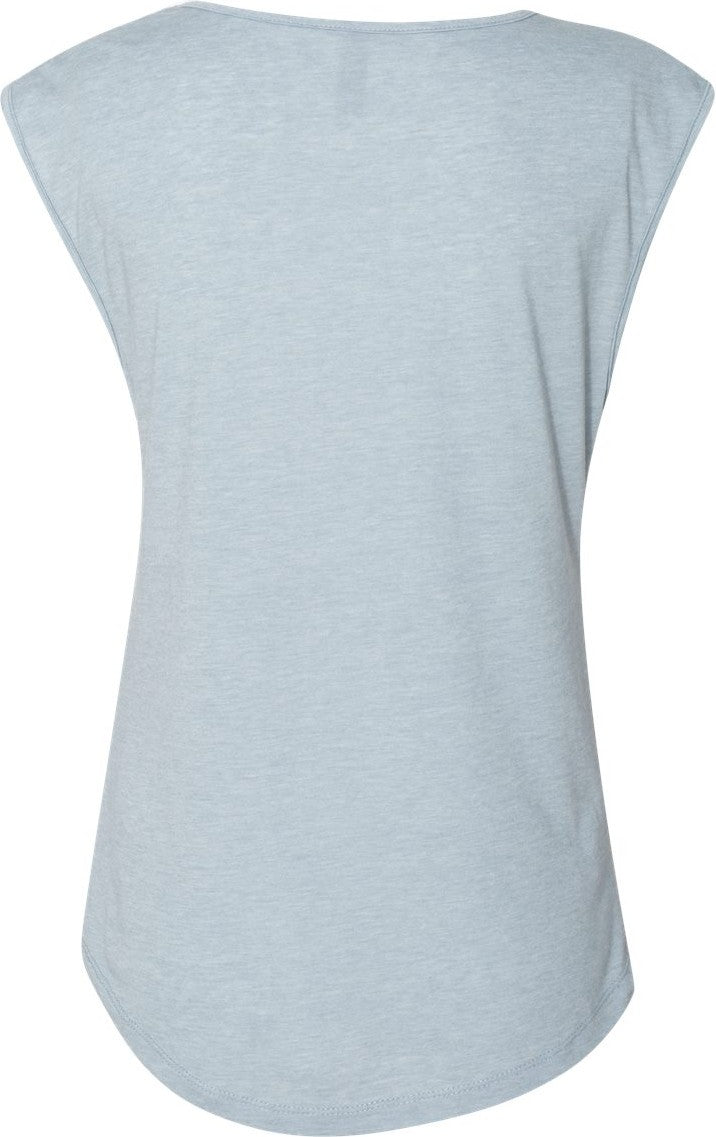 Rear View of Stonewash Denim Women&#39;s Festival Sleeveless Deep V-Neck T-Shirt - 5040