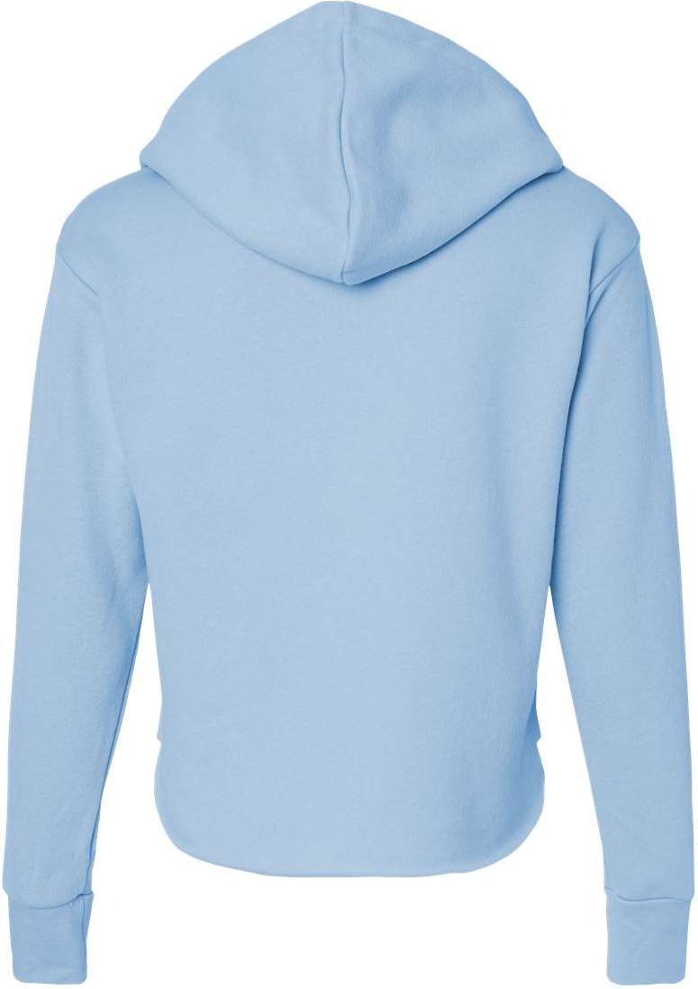 Front View of Stonewash Denim Women's Laguna Sueded Raw Edge Crop Hoodie - 9384