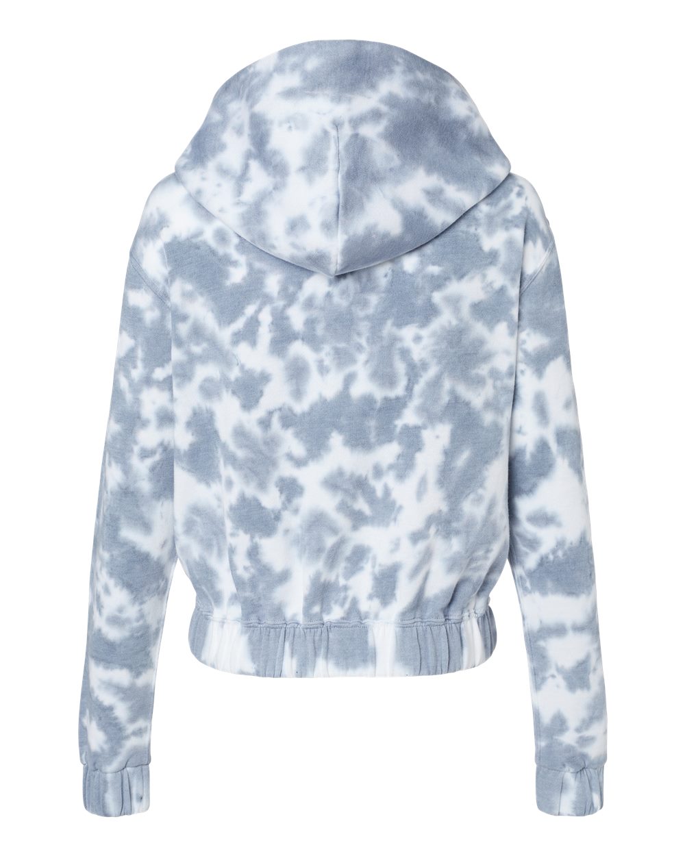 Rear View of Stonewash Women's Sueded Fleece Tie-Dyed Crop Hooded Sweatshirt - W23718