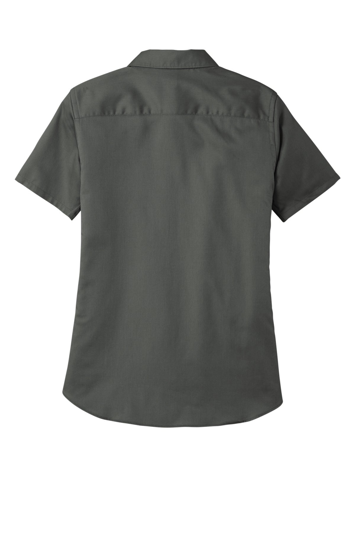Front View of StormGrey Port Authority Women's Short Sleeve SuperPro React Twill Shirt. LW809