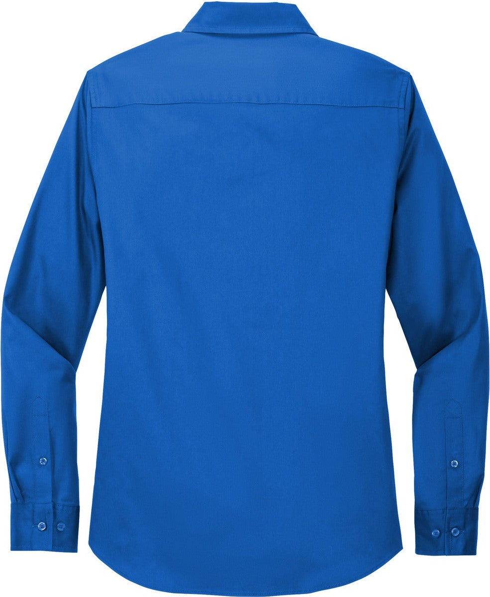 Rear View of Strong Blue Port Authority Women's Long Sleeve Easy Care Shirt. L608