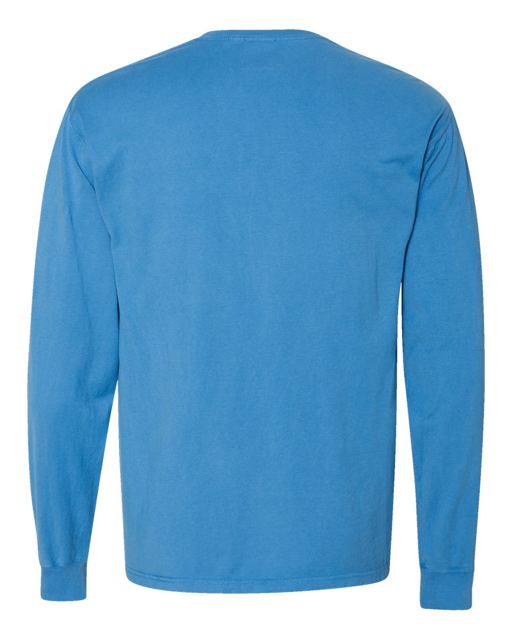 Front View of Summer Sky Blue Garment-Dyed Long Sleeve T-Shirt With a Pocket - GDH250