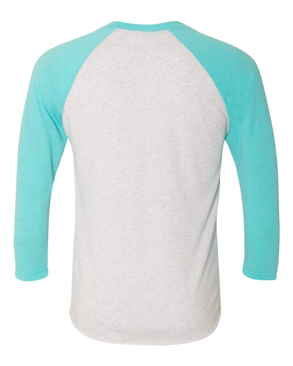 Front View of Tahiti Blue Sleeves/ Heather White Body Triblend Three-Quarter Raglan T-Shirt - 6051