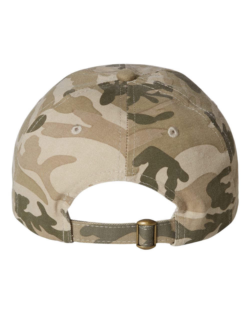 Front View of Tan Camo Bio-Washed Classic Dad Hat - VC300A