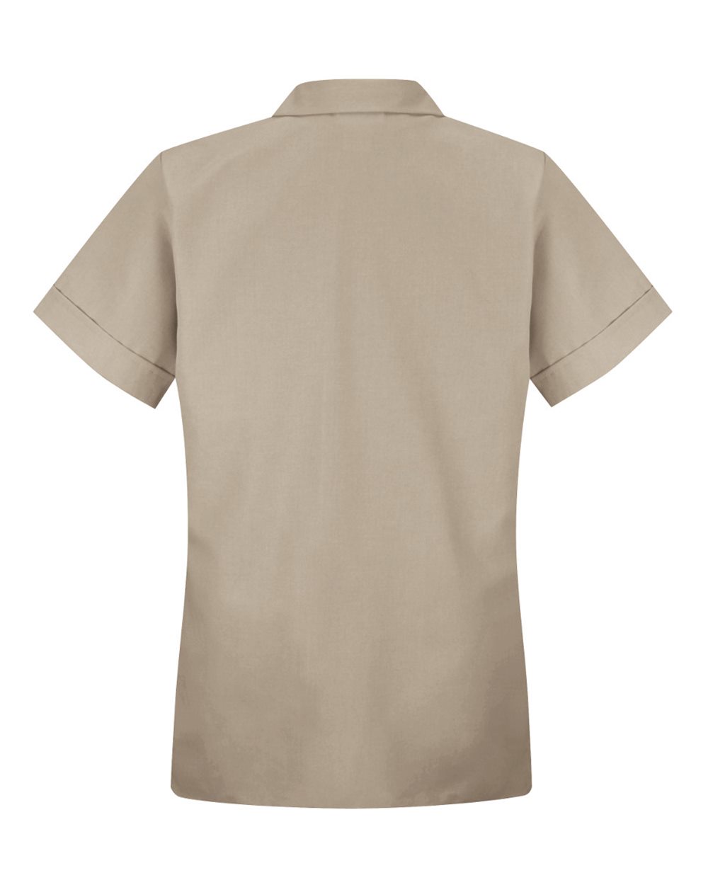 Front View of Tan Women's Loose Fit Short Sleeve Button Smock - TP23