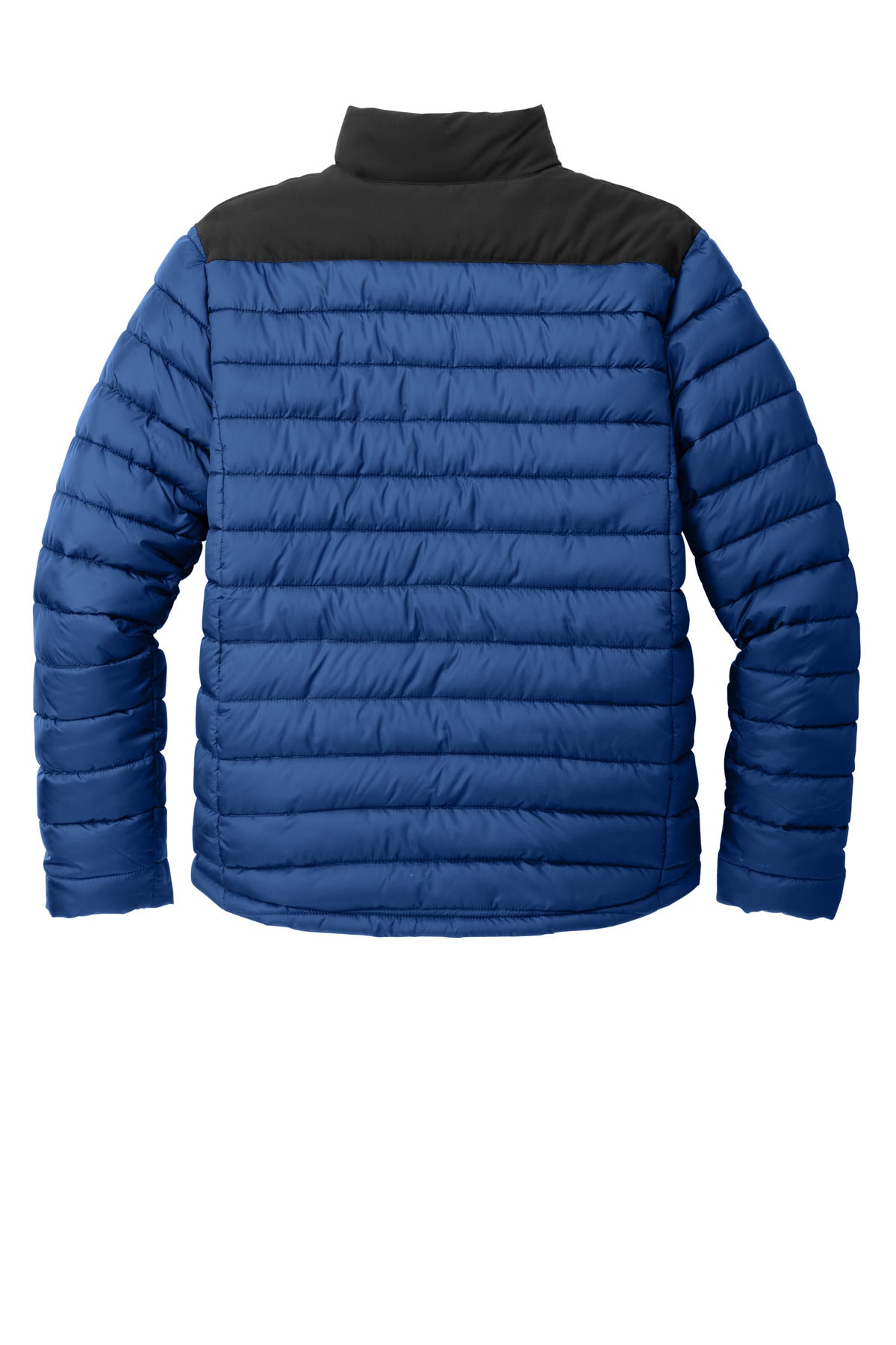 Rear View of TBlu/DpBlk Port Authority Horizon Puffy Jacket J364