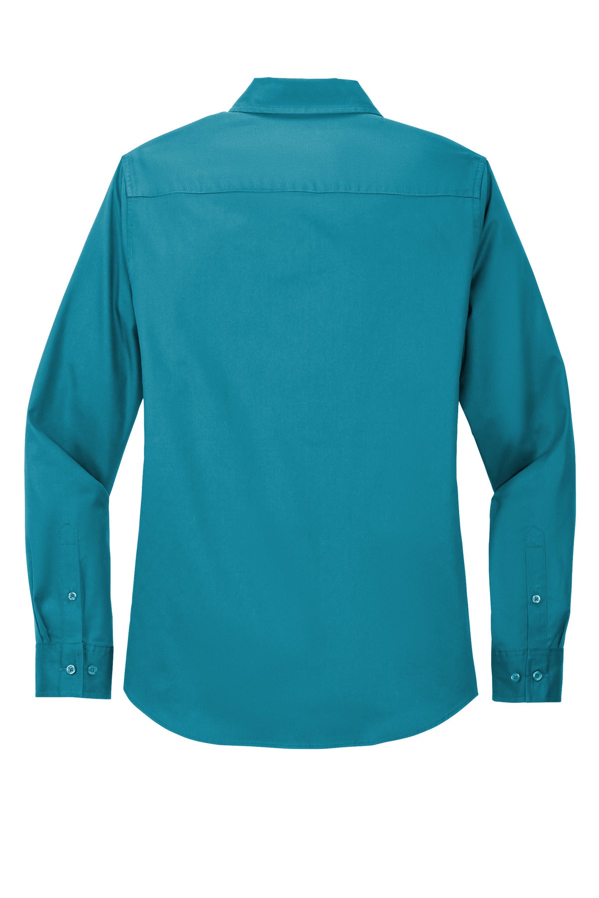 Rear View of Teal Green Port Authority Women's Long Sleeve Easy Care Shirt. L608