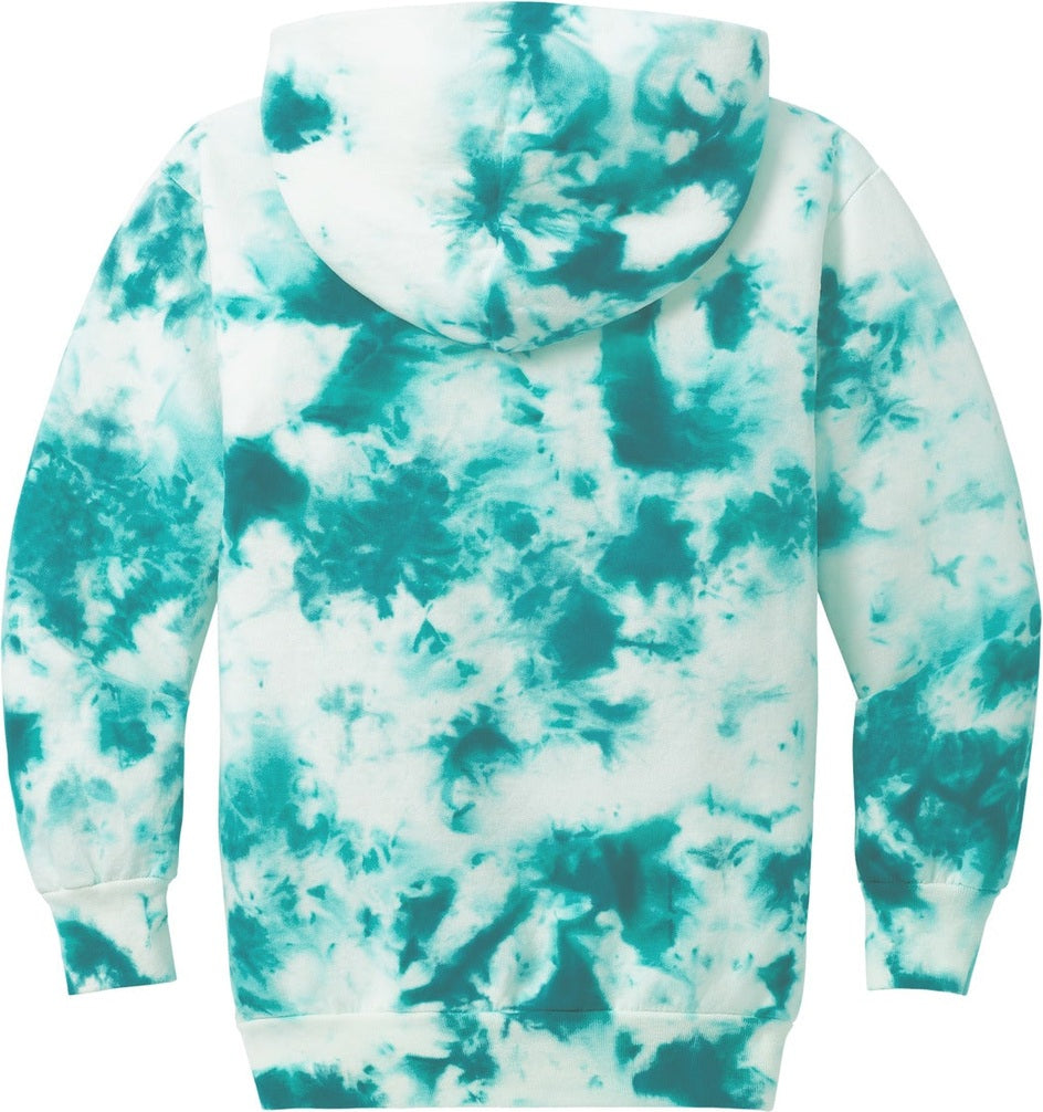 Front View of Teal Port & Co Youth Crystal Tie-Dye Pullover Hoodie PC144Y