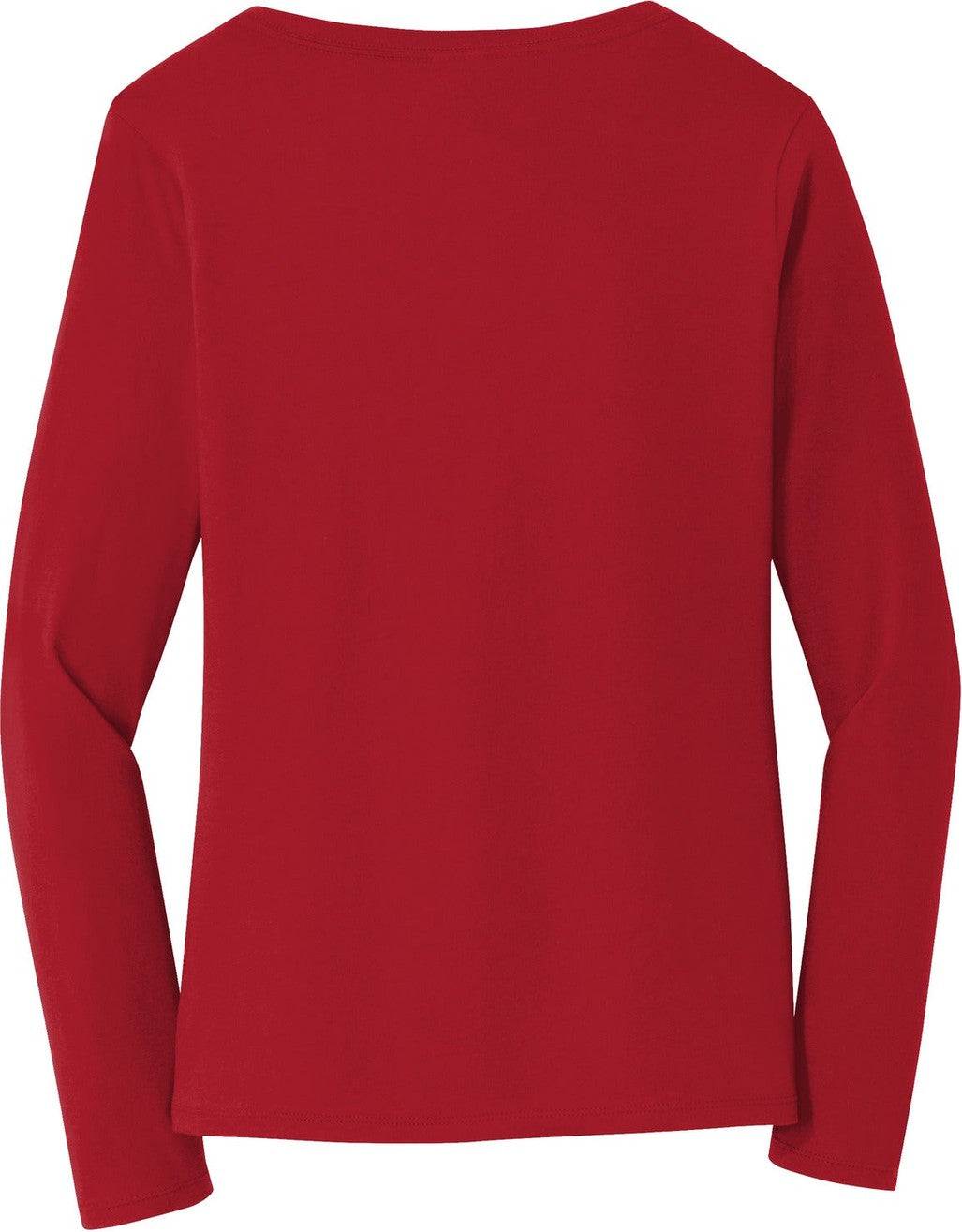 Rear View of Team Cardinal Port & Co Women's Long Sleeve Fan Favorite V-Neck Tee. LPC450VLS