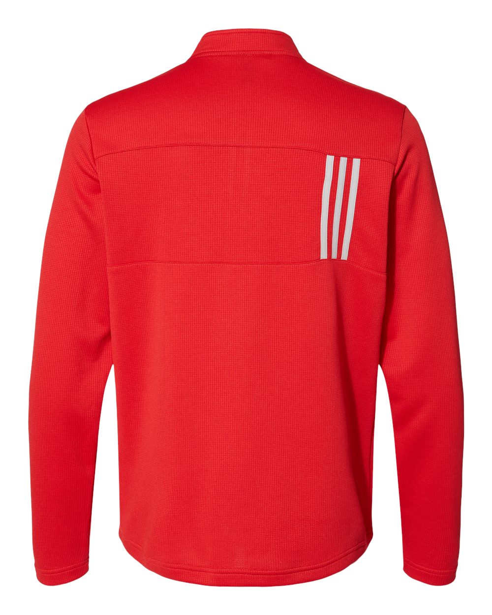 Front View of Team Collegiate Red/ Grey Two 3-Stripes Double Knit Quarter-Zip Pullover - A482