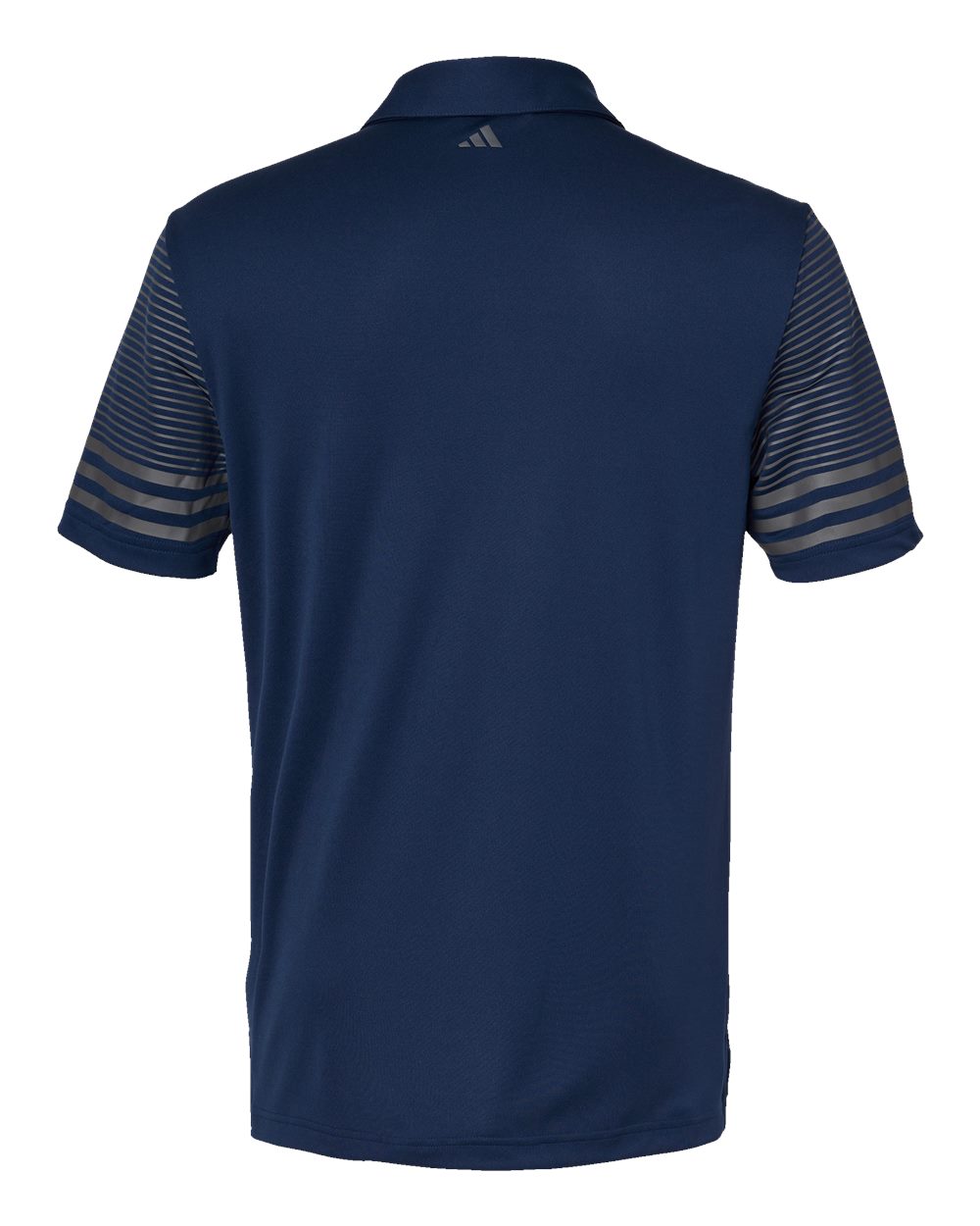 Front View of Team Navy Blue/ Grey Five Striped Sleeve Polo - A490