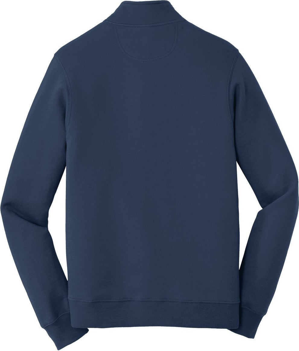 Front View of Team Navy Port & Co Fan Favorite Fleece 1/4-Zip Pullover Sweatshirt. PC850Q