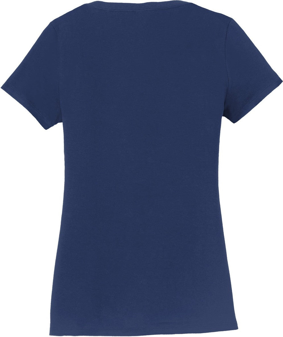 Front View of Team Navy Port & Co Women's Fan Favorite V-Neck Tee. LPC450V
